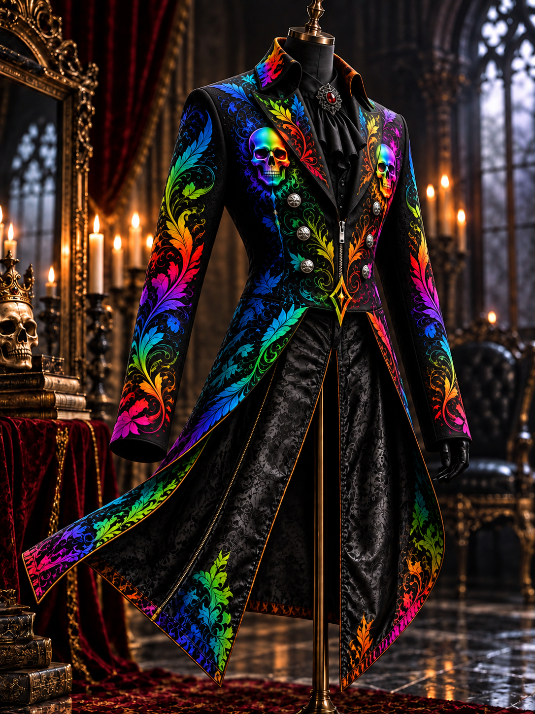 Men's Gothic Punk Art Print Swallow-Tailed Coat
